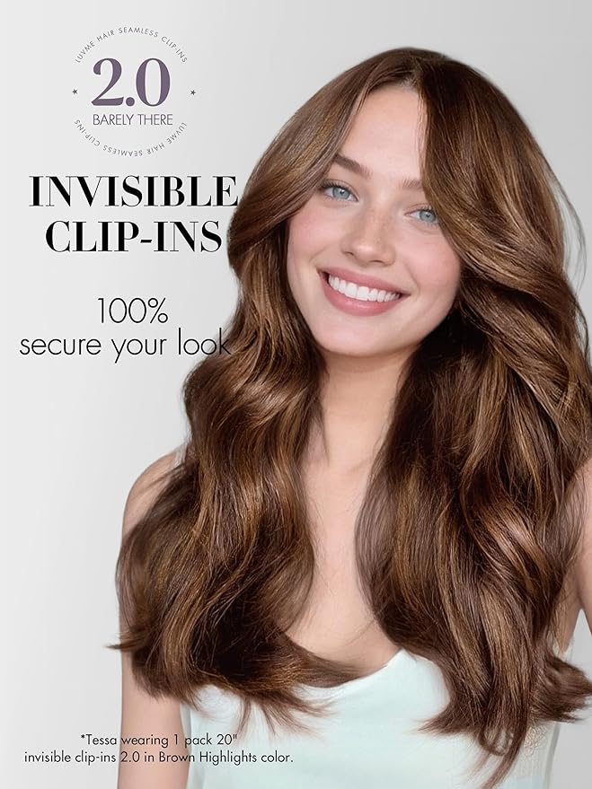 LUVME Invisible Clip in Hair Extensions Real Human Hair, 22 inch 110g 6Pcs, Brown Highlights Human Hair Extensions Clip ins for Women, Natural Seamless Straight Human Hair