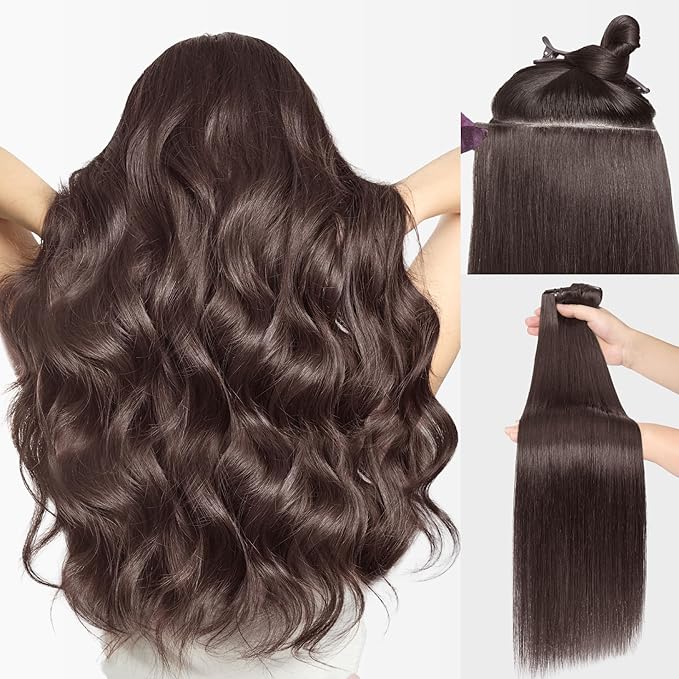 LUVME Invisible Clip in Hair Extensions Real Human Hair, 24 inch 110g 6Pcs, Natural Remy Human Hair Extensions Clip ins for Women, Natural Human Hair Silky Straight Highlight No.2