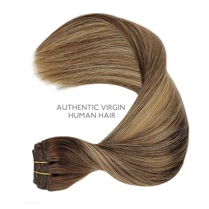 WENNALIFE Clip in Hair Extensions, 150g 20 Inch 9pcs Balayage Chocolate Brown to Honey Blonde Remy Hair Thicker Double Weft Extensiones De Cabello Humano Con Clip Ins Straight Full Volume