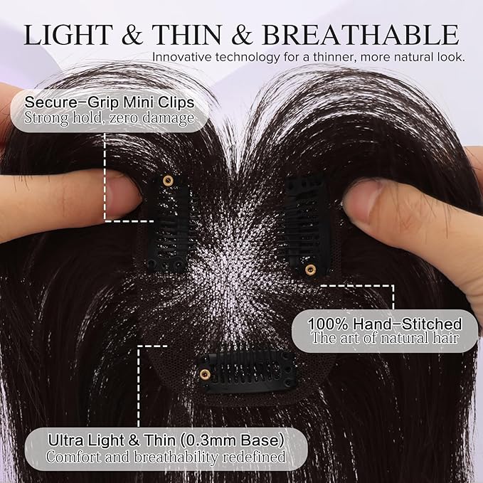 Hair Toppers for Women Real Human Hair 3D Bangs Clip 100% Human Toppers for Women 10 Inch Clip in Bangs Hairpieces(Brown Black)
