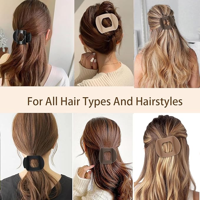 4 PCS Flat Claw Clips, Round Large Flat Hair Clips for Women,French Strong Hold Hair Barrettes for Thick Thin Hair(Matte)
