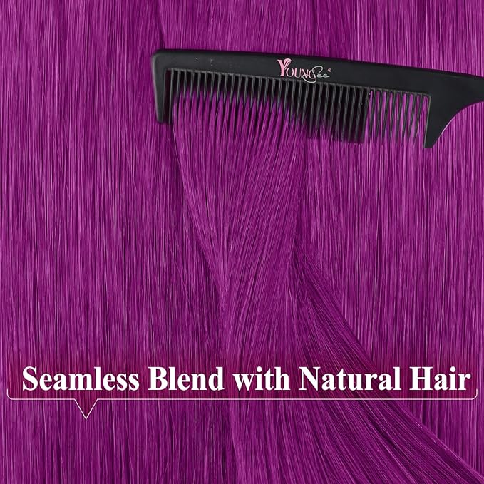 YoungSee Human Hair Tape in Extensions Purple Tape in Hair Extensions Human Hair Purple 20g Colored Hair Extensions Tape in 12 Inch 10pcs Remy-Hair for Party