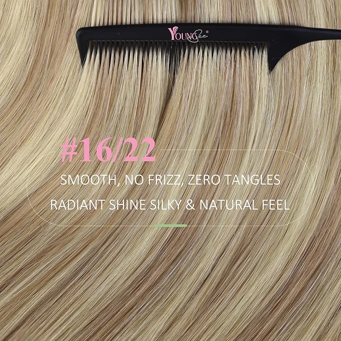 YoungSee Human Hair Tape in Extensions Highlight Blonde Tape ins Hair Extension Golden Blonde Mix Light Blonde Highlight Hair Extensions Real Human Hair Tapes Invisible Natural Looking 14 In 20pcs 50g