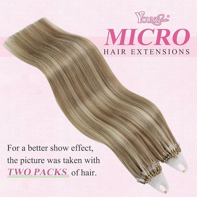 YoungSee Micro Bead Hair Extensions Highlight Microlink Hair Extensions Human Hair Light Brown Highlight Blonde Microbead Hair Extension 14In 50s 50g Beaded Hair Extension Soft for Short Hair