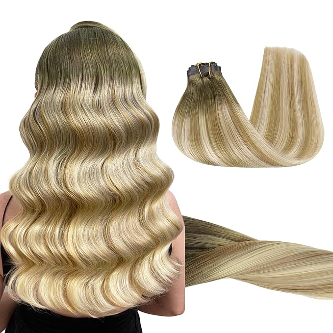 GOO GOO Clip in Hair Extensions Real Human Hair, Remy Human Hair Extensions Clip ins for Women, Natural Human Hair, 18inch 130g 7Pcs, 5A/90/16F Bahamian Balayage