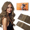 DOORES Hair Extensions Clip in Human Hair, Light Ash Brown 9pcs 150g 18 Inch, Remy Straight Real Hair Extensions Clip in Thick Natural Weft