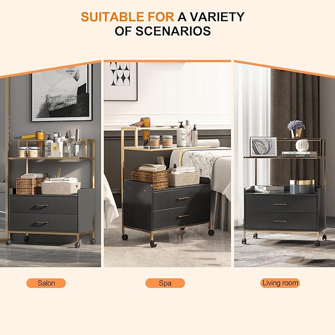 Salon Rolling Trolley with Lockable Wheels Storage Drawers Tool Organizer Barber Cart Mobile Hair Station Cabinet for Beauty Makeup Spa Massage Lash Tattoo Pedicure