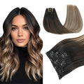 PINKPEARL Clip in Hair Extensions Real Human Hair #1B/4/27 Balayage Natural Black to Chocolate Brown and Caramel Blonde Clip in Hair 7pcs 120g 20inch Human Hair Extensios Clip ins(#1B/4/27-20)