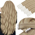 YoungSee Tape in Hair Extensions Human Hair Blonde Highlight Tape ins Human Hair Extensions Golden Blonde Invisible Tape-in Extensions for Short Hair 12 Inch 20pcs 30g