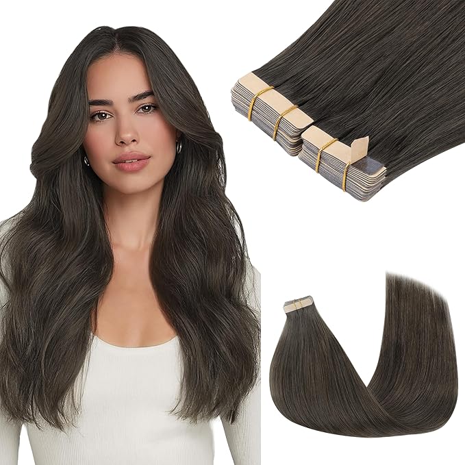 GOO GOO Tape in Hair Extensions Human Hair, 1C Mocha Brown, 12inch 80g 40pcs, Skin Weft Seamless Invisible, Silky Straight with Thick Ends, Remy Human Hair