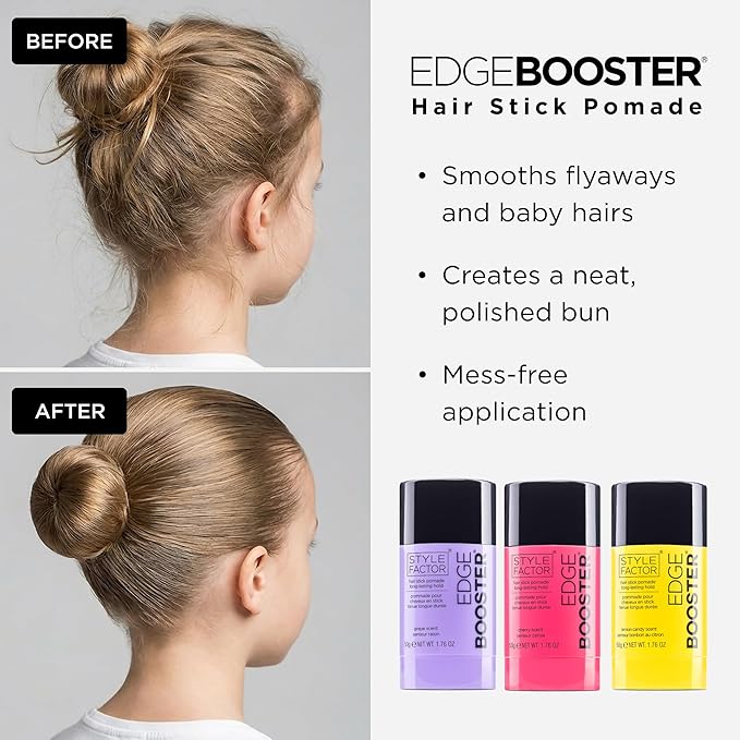 Style Factor EDGE BOOSTER Hair Wax Stick Pomade with Beeswax | Strong Hold Slick Stick for Flyaways, Edges & Baby Hair for Sleek Buns & Ponytails | Stocking Stuffers for Women Girls Teen | Raspberry