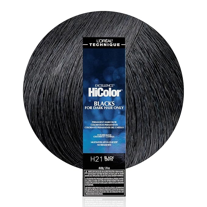 L'OREAL TECHNIQUE HiColor Violet & Black Shades Permanent Hair Color - Anti-Breakage Ceramide R Complex, Multi-Lift With No Brassiness, For Dark Bases and Long Lasting Color, H21 Black Onyx