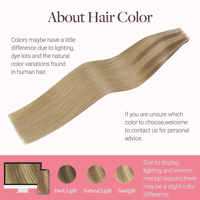 GOO GOO Tape in Hair Extensions Human Hair, #(T12A/18H) P18H Ash Beige Blonde Blend, 18inch 50g 20pcs, Skin Weft Seamless Invisible, Silky Straight with Thick Ends, Remy Human Hair