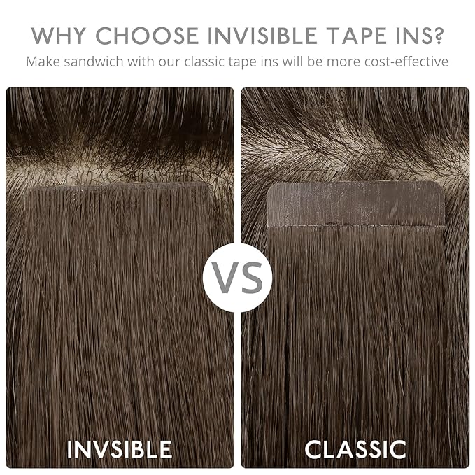 WENNALIFE Invisi Edge Tape in Hair Extensions Human Hair, 16 Inch 50g 20pcs Light Ash Brown Invisible Luxury Remy Hair Extensions Natural Seamless Injected Tape Ins Straight Extensiones De Cabello