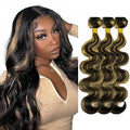 30 32 34 Inch Highlight Bundles Human Hair Ombre Blonde Body Wave Bundles Niegmeag Virgin Remy Hair Extensions 2 Tone Black and Honey Blonde Bundle