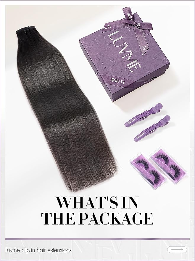 LUVME Straight Seamless 70g 4Pcs Clip in Hair Extensions Full Max with 22inch Remy Human Hair Clip ins Extensions, Natural Black 100% Real Soft Hair