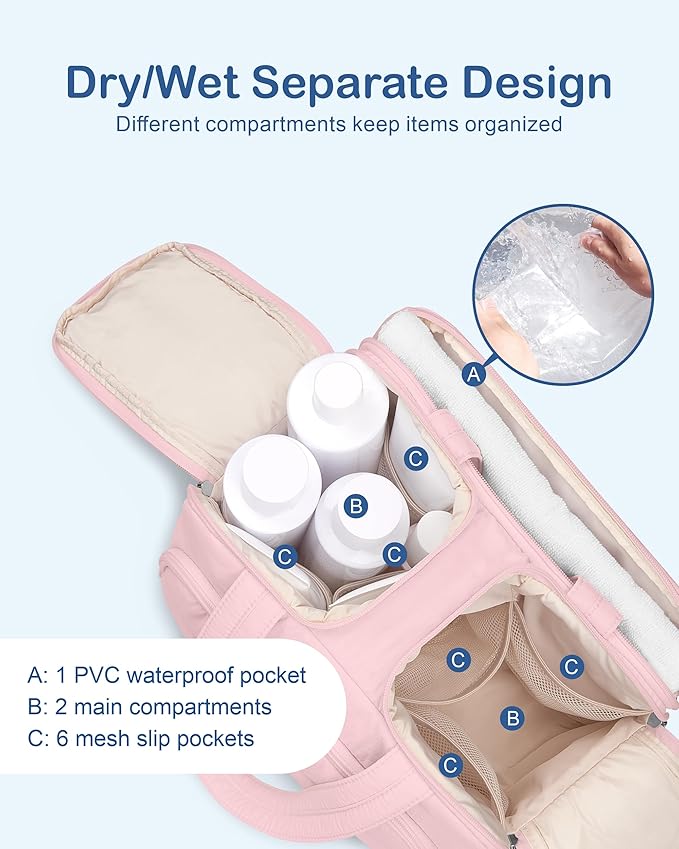 TOPDesign Travel Toiletry Bag for Women, Puffer Large Toiletry Bag, Lightweight Cosmetic Makeup Organizer with Handle for Traveling, Accessories, Essentials, Toiletries (Baby Pink)