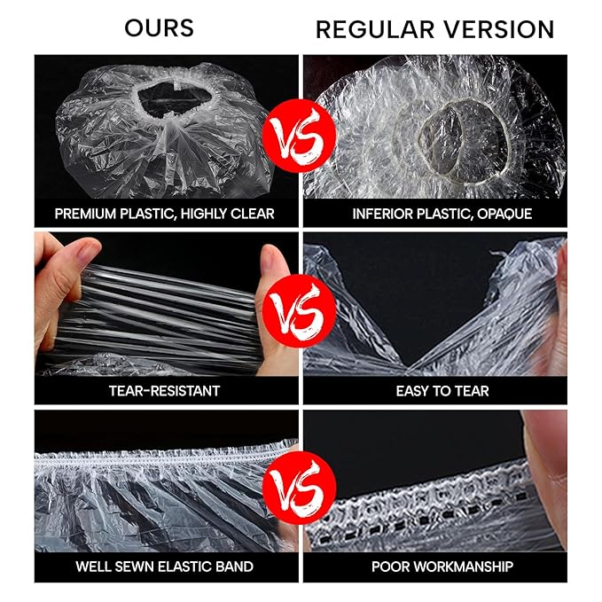 Years calm 50PS Disposable Shower Caps, Plastic Clear Shower Caps, lengthening and thickening Hair Caps for Hair dyeing assistance, Hotel and Hair Salon, Home Use, Portable Travel (Size 20.5"/52cm）