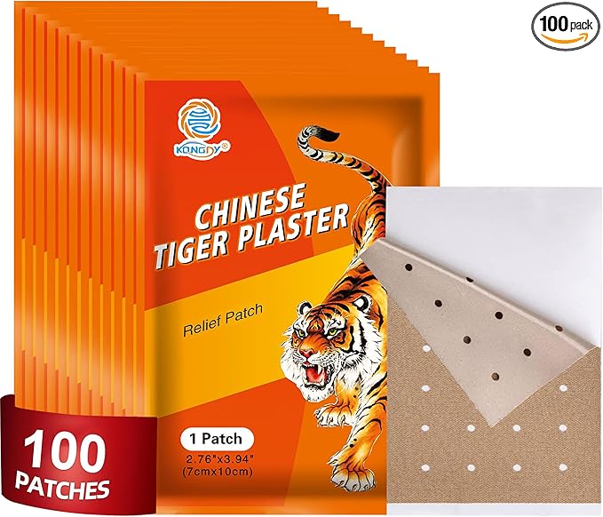 100 PCS Tiger Patches, Heat Patches, Chinese Red Tiger Hot Capsicum Patch, Relieving Back, Knee, Neck and Shoulder, Joint & Muscle
