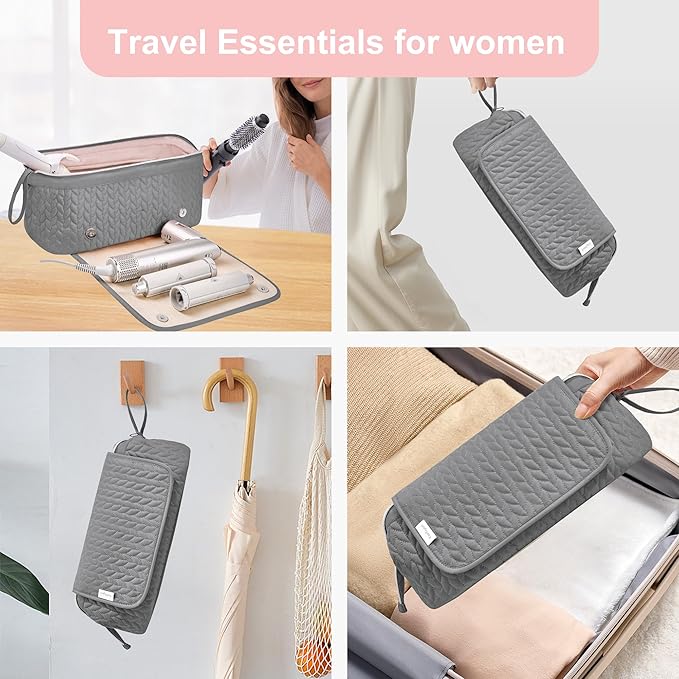 Hair Tools Travel Bag Karsyon Heat Resistant Mat Case Hot Tools Straightener, Curling Iron,Hair Dryers,Haircare Accessories Travel Essentials for Women 2 in 1 Organizer Bags (Gray)