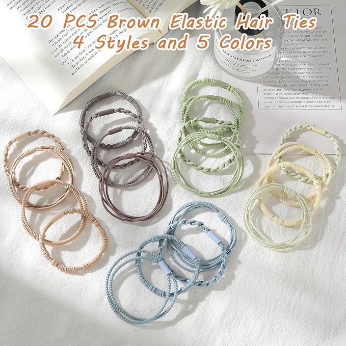SYGY 20 PCS Boho Hair Ties, Light Color Scrunchies for Thick or Thin Hair, 4 Styles Hair Ties for Ponytail Holders, 2.36" Hair Scrunchies No Damage