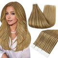 Full Shine Tape in Hair Extensions Human Hair Color 10 Golden Brown and 16 Golden Blonde to 16 Blonde Remy Seamless Tape in Extensions 18 Inch Hair Extensions Real Human Hair 50 Grams 20 PCS