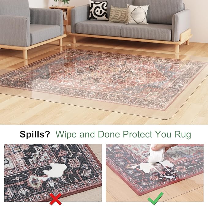 Crystal Clear Floor Mat 4×6ft, Upgraded Easy Flat Waterproof Vinyl Rug Cover, Stain-Resistant Plastic Area Rug Floor Protector for Kitchen, Dining Room, Indoor, Outdoor Mat