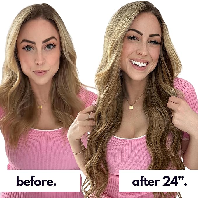 Irresistible Me Real Human Hair Extensions Clip Ins – 100% Human Hair Clip In Extensions for Length & Volume – Invisible Extension – Heat Resistant & Dyeable – Teddy Blonde Balayage, 14 Inches
