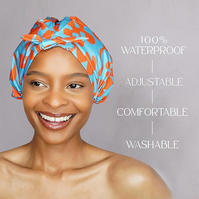 GRACE & COMPANY Luxury Shower Cap For Women - 100% Waterproof, Reusable, Washable & Breathable Shower Caps -Cora(Bag Packaging)