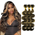 Blonde Body Wave Bundles Human Hair Highlight Bundles 14 16 18 Inch Brazilian Virgin Soft and Silky Remy Hair Extensions Niegmeag 2 Tone Black and Honey Blonde Bundle