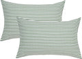 JELLYMONI 100% Natural Cotton Striped King Pillowcases Set, 2 Pack White and Green Stripes Pattern Printed Pillow Covers with Envelope Closure(Pillows are not Included)