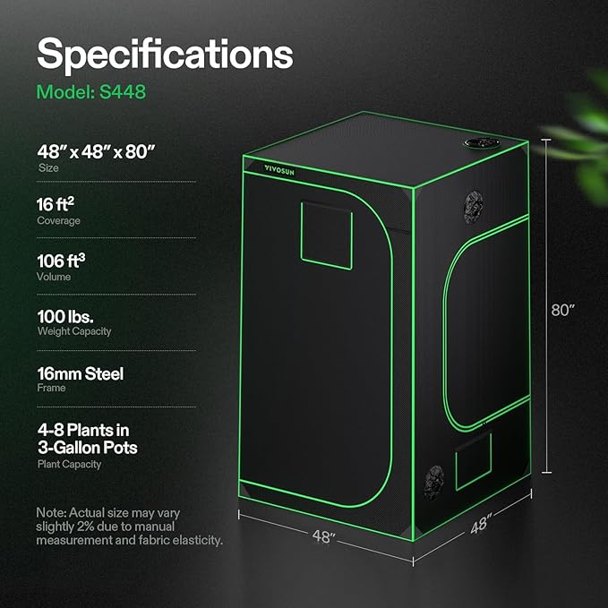 VIVOSUN S448 4x4 Grow Tent, 48"x48"x80" High Reflective Mylar with Observation Window and Floor Tray for Hydroponics Indoor Plant for VS4000/VSF4300