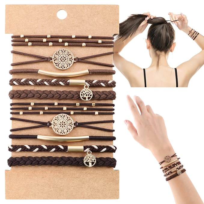 DIYDEC 10PCS Hair Ties Bracelet for Women 5 Styles Soft Braided Boho Hair Bands Elastic No Damage Hair Ties for Girls thick Thin Long Curly Hair Accessories