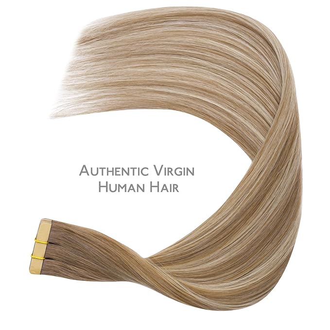 WENNALIFE Tape in Hair Extensions Human Hair Balayage Dirty Blonde with Platinum Ends Tape in Extensions, 10pcs 30g 26 inch Remy Invisible Tape Ins Straight Colored Soft Refill Set