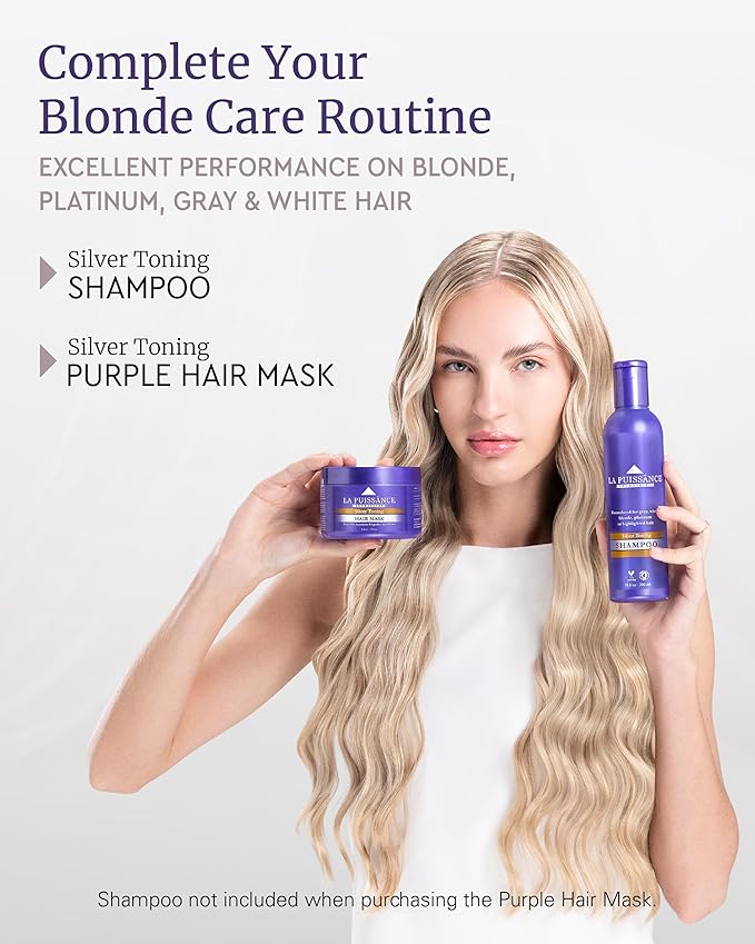 LA PUISSANCE Purple Hair Mask for Blonde Hair, Gray or White Hair - Toner for Blonde Hair Neutralizes Yellow & Brassy Tones - Keratin Purple Mask Deep Conditioning - Hair Toner for Highlighted Hair