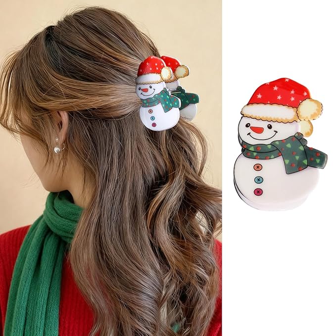 Christmas Hair Clips for Women, Funny Snowman Hair Claw Clips with Red Hat Scarf Hair Jaw Clips Cute Winter Christmas Hair Barrettes Non-slip Strong Hold Xmas Hair Accessories for Thick Thin Hair