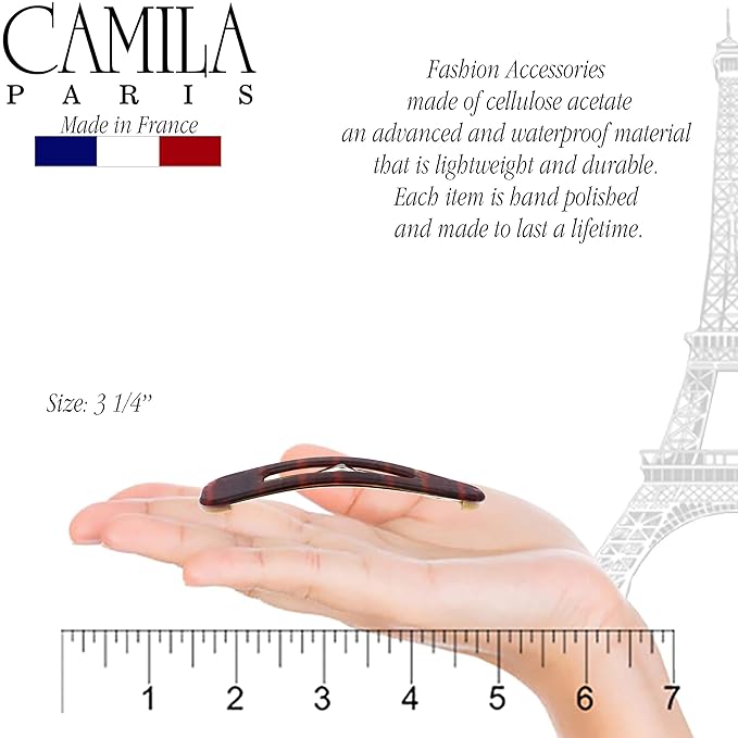 Camila Paris CP2931 French Hair Barrettes Clips, Snap Hair Slides Clic Clac for Women, Styling Girls Side Slide-in Metal Snap Pin Hair Accessories for Women. Strong Hold, No Slip Grip, Made in France
