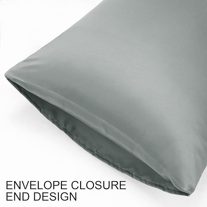 uxcell 2 Pack Silk Satin Pillowcase for Hair and Skin, Cool, Silky, Soft Breathable Pillow Cases Queen Size 20x30 Inch Sateen Pillowcase Grey with Envelope Closure