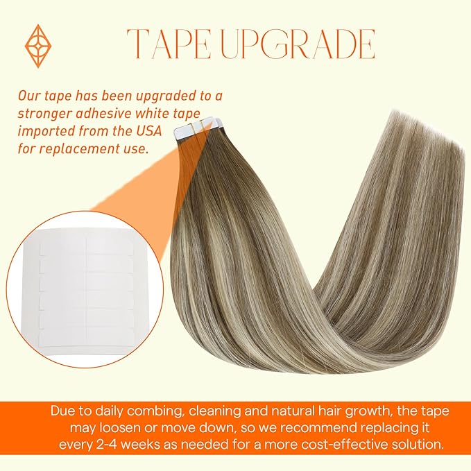 Full Shine Fashion Blonde Tape in Hair Extensions 16 Inch Seamless Tape in Extensions Real Human Hair Color 6 Fading to 6 Brown and 60 Platinum Blonde 50G 20Pcs Straight Remy Hair Extensions Tape in