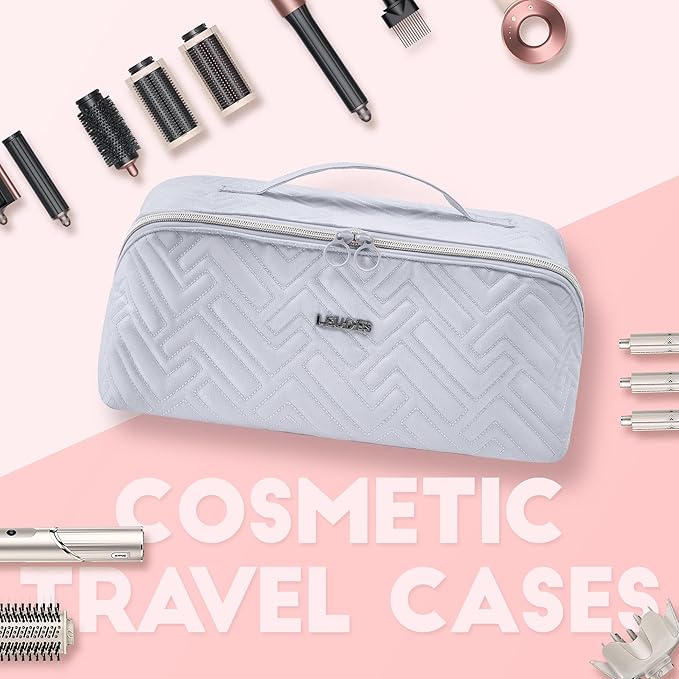 Leudes Hair Tools Travel Bag For Dy son Airwrap Hair Dryer Shark Flex Style Carrying Case Travel Makeup Bag Portable Pouch Open Flat Packing Organizers with Divider and Handle (Light Grey)