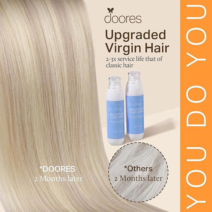 DOORES Human Hair Extensions, Soft Honey Blonde Highlight Platinum Blonde 20 Inch 120g 7pcs, Clip in Hair Extensions Natural Thick Weft for Women Straight Weft Gift