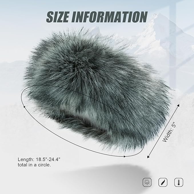 Faux Fur Headband for Women Elastic Fuzzy Thick Earmuffs Winter Headwrap Ear Muffs Furry Ear Warmers Cold Weather (Grey)