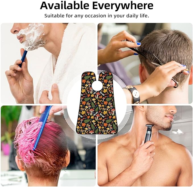 Non-Stick Beard Shaving Bib, Hair Catcher Apron with Suction Cups, Waterproof Grooming Tool for Men Husband, Fall Mushroom Leaves Shave Bib