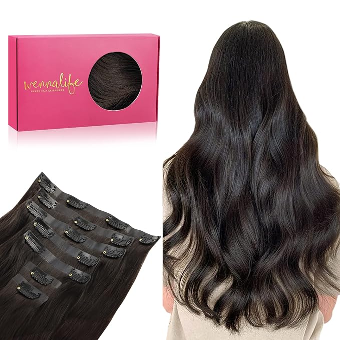 WENNALIFE Seamless Clip In Hair Extensions, 18 Inch 130g 7pcs Dark Brown Hair Extensions Clip in Human Hair Invisible PU Skin Weft Natural Remy Human Hair Extensions