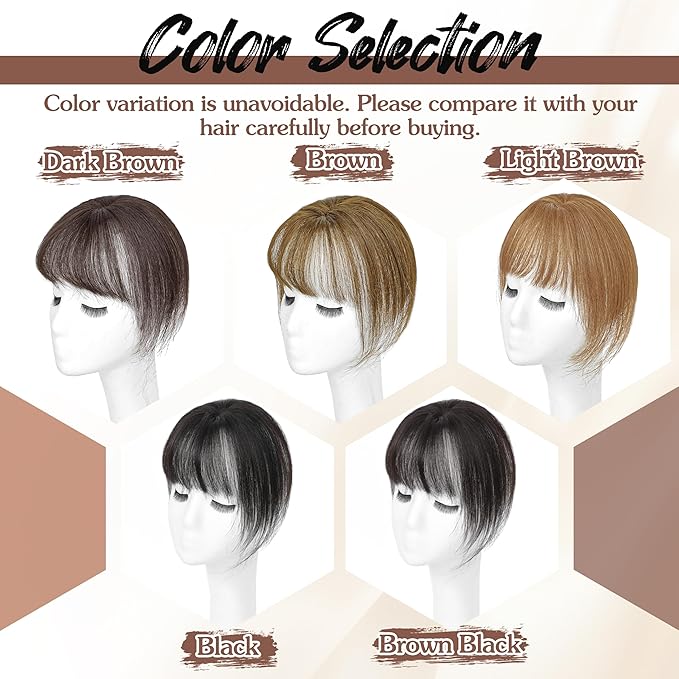 Hair Toppers for Women Real Human Hair - 360° Coverage Brown Clip In Topper with Bangs for Thinning Hair Upgraded 4×6 cm Silk Base Ideal for Everyday Use