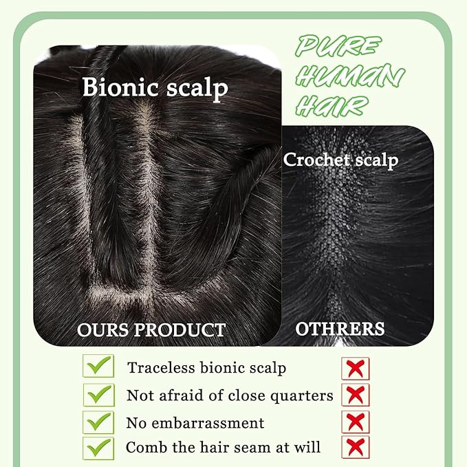 Hair Toppers for Women Real Human Hair, 360°3D Bangs Clip Human Toppers for Women with Thinning hair Realistic Scalp Line (Brown Black, 3D French Bangs(11 * 7))