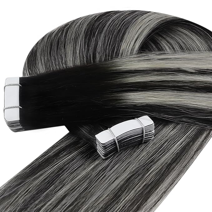 YoungSee Human Hair Tape in Extensions Ombre Black Hair Extensions Real Human Hair Tape in Invisible Tape-in Black Hair Extension for Women Easy to Put 20inch 50g 20pcs