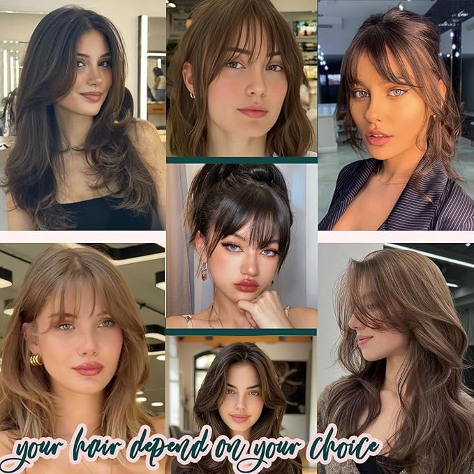 Benehair Clip on Bangs Human Hair, Front Hair Extensions for Women Hair Pieces with Temples for Daily Wear (Medium Brown highlights dark blonde)