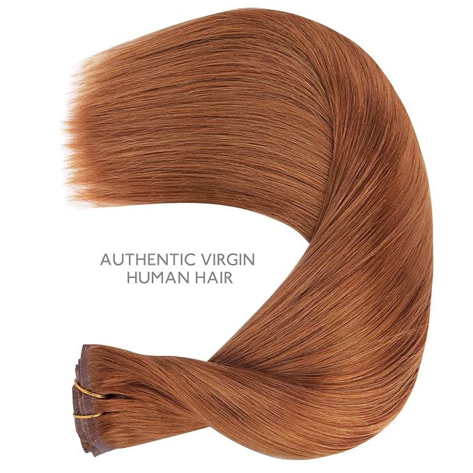 WENNALIFE Seamless Clip In Hair Extensions Human Hair, 22 Inch 150g 7pcs Dirty Ginger Real Hair Extensions Clip in Human Hair Invisible PU Skin Weft Natural Remy Human Hair Extensions