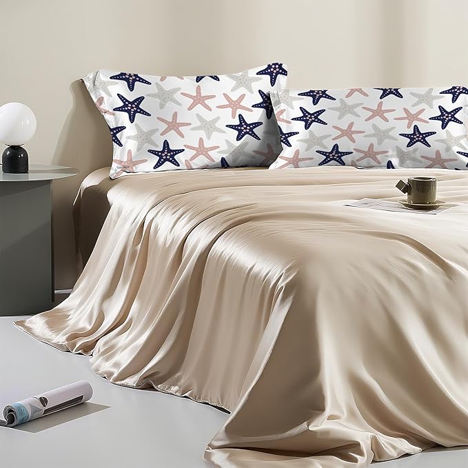 Sea Starfish Modern Satin Pillow Case Queen Size,Soft Pillowcases for Hair and Skin Similar to Silk,Pillowcases with Hidden Zipper Bedding Accessories,20X30 Inches,1 Pack